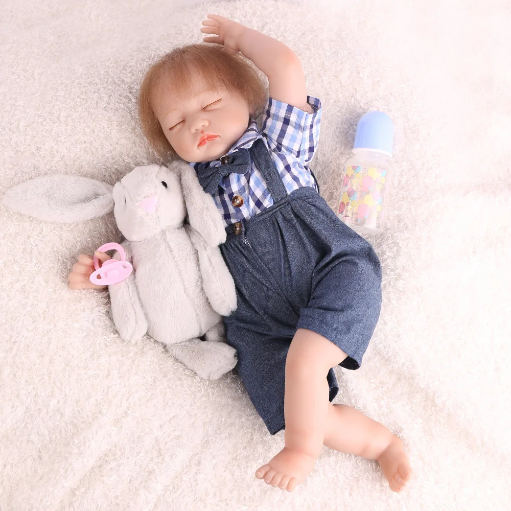 

1pcs 2020 baby reborn dolls with Eyes closed soft silicone baby fashion rag boy doll Plush toy Plaid clothes for girls birthday