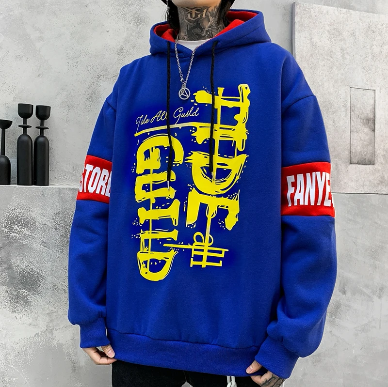 Толстовка мужская с капюшоном флисовая в стиле хип-хоп | Мужская одежда