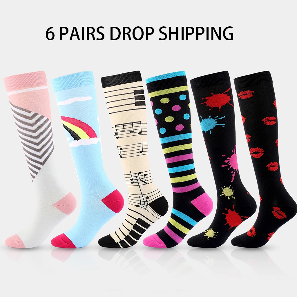 Sports Elastic Compression Socks 6 PAIRS Compression Socks Pressure Socks Factory Cycling Socks Knee High Socks