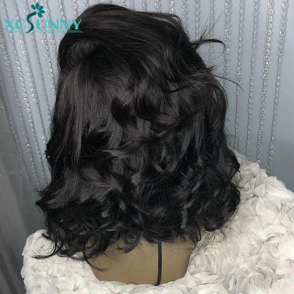 Парики из человеческих волос на сетке 13 х4 Боб свободные волнистые волосы