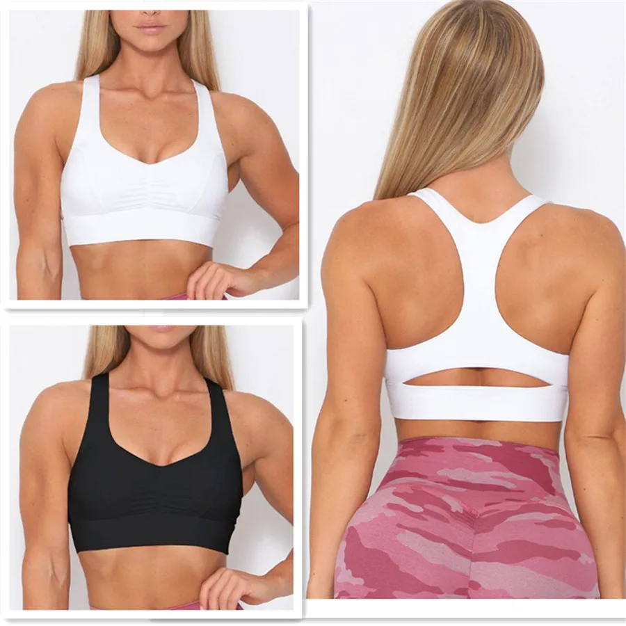 Sports Bra Yoga Pad Envy Underwear Women Gym Fitness Crop Tank Top Seamless Bralette Hollow Out Cross Black Push Up Sportswear images - 6