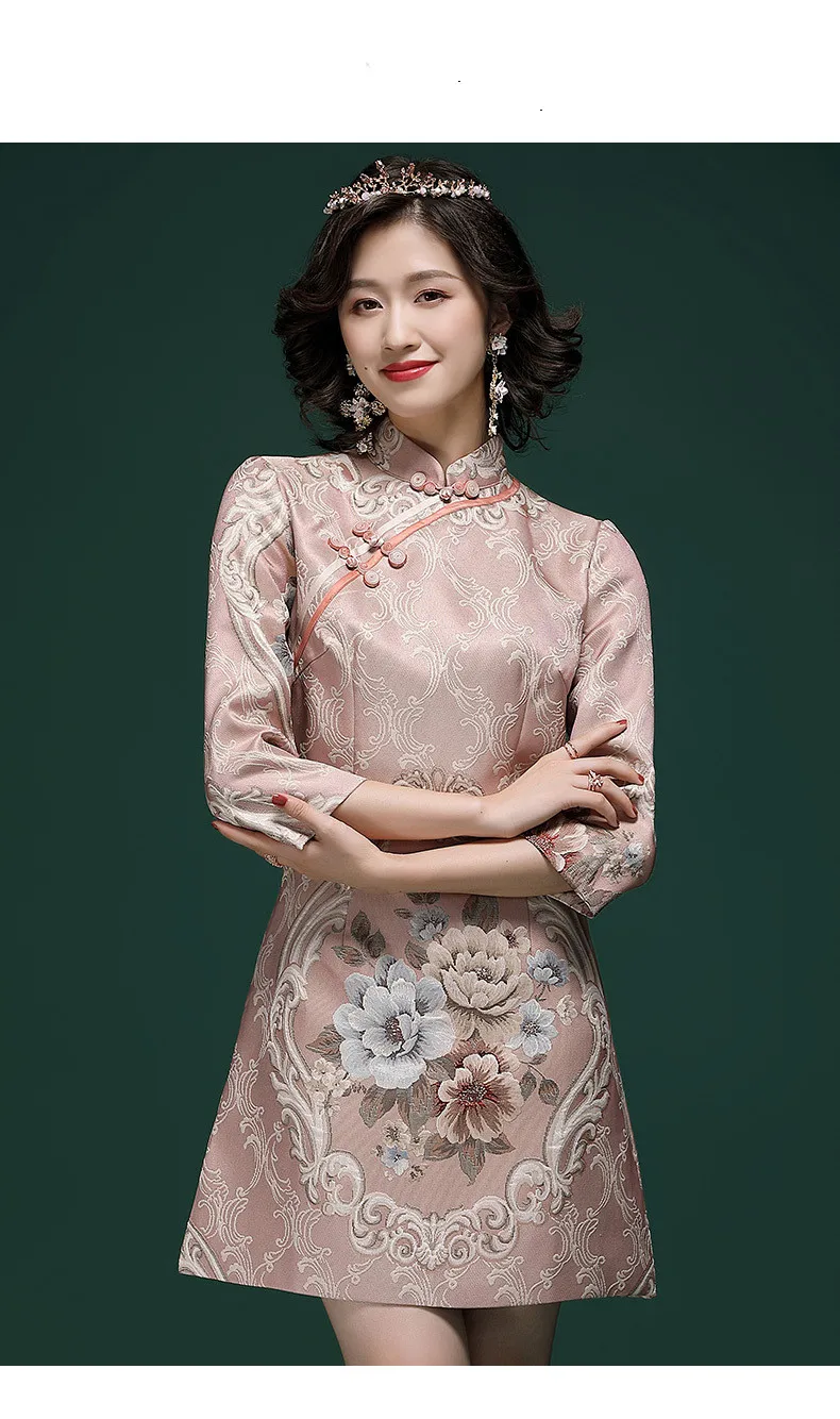 

Женское жаккардовое платье-Ципао, приталенное платье в китайском ретро-стиле с воротником-стойкой и цветочной вышивкой, осень