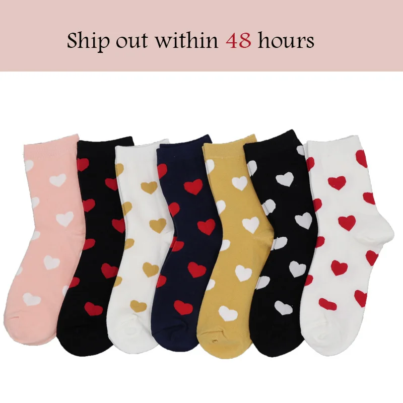 Women's Socks Women Cute Love Heart Cotton Harajuku Girl Female Happy Print Sock Free Dropshipping Supplier Calcetines Wholesale
