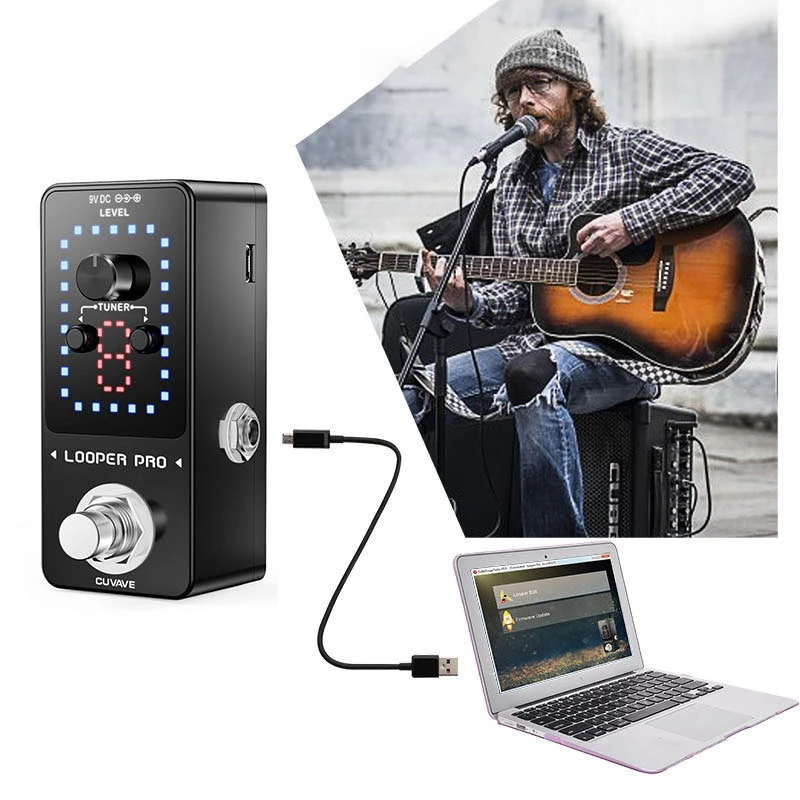 

CUVAVE LOOPER PRO Advanced Guitar Loop Pedal Guitar Parts Effects Pedal 9 Loops Unlimited Overdubs Built-in Tuner Function