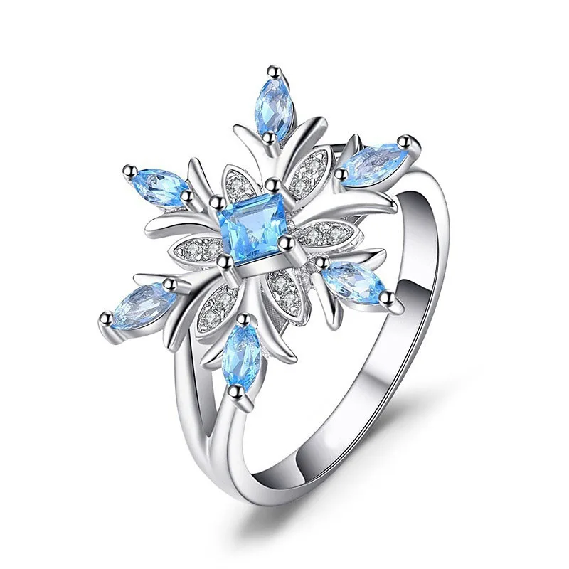 

Milangirl Elegant Female Snowflake Ring Fashion Blue/White Cz Crystal Zircon Stone Ring Vintage Wedding Rings For Women Jewelry