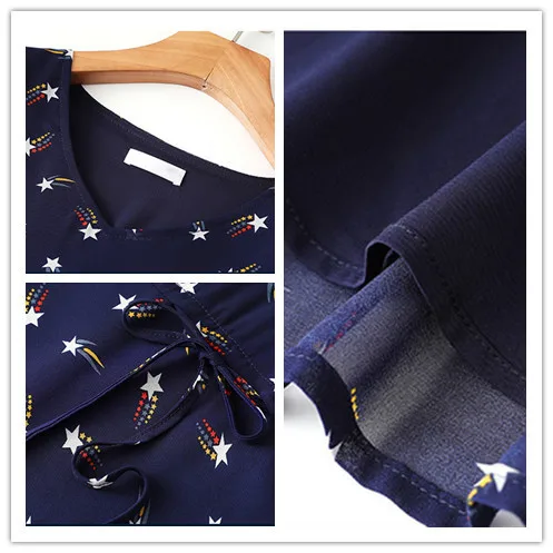 2020 Spring Summer Dress Women V-Neck Floral Chiffon Dresses Flare Sleeve Casual Slim Blue Vestidos Plus Size 5XL WXF711 | Женская