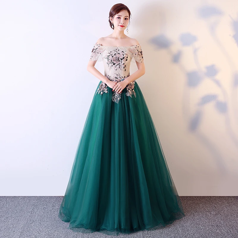 Охотничьи зеленые Бальные платья с коротким рукавом Tull маскарадное пышное