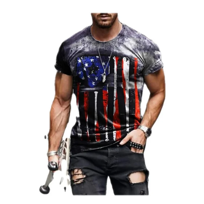 

2021 Summer Street Fashion Playing Cards Lattice Square Stripe 3D T-Shirt Men's Large Size Casual Short Loose Pullover T-Shirt