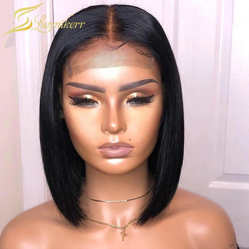 

Short Bob Wig Blunt Cut 4x4 Lace Closure Wig Full Frontal Pre Plucked Natural Bone Straight Lace Front Wig Human Hair For Women