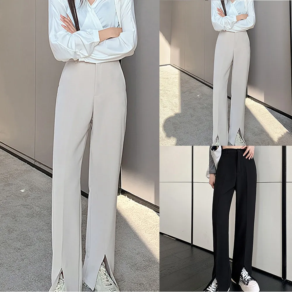 

High Waist Casual Women Pants Wide Leg Split Workwear Formal Pants Ipper 2022 New Autumn Eason Trouser Wide-leg Pants