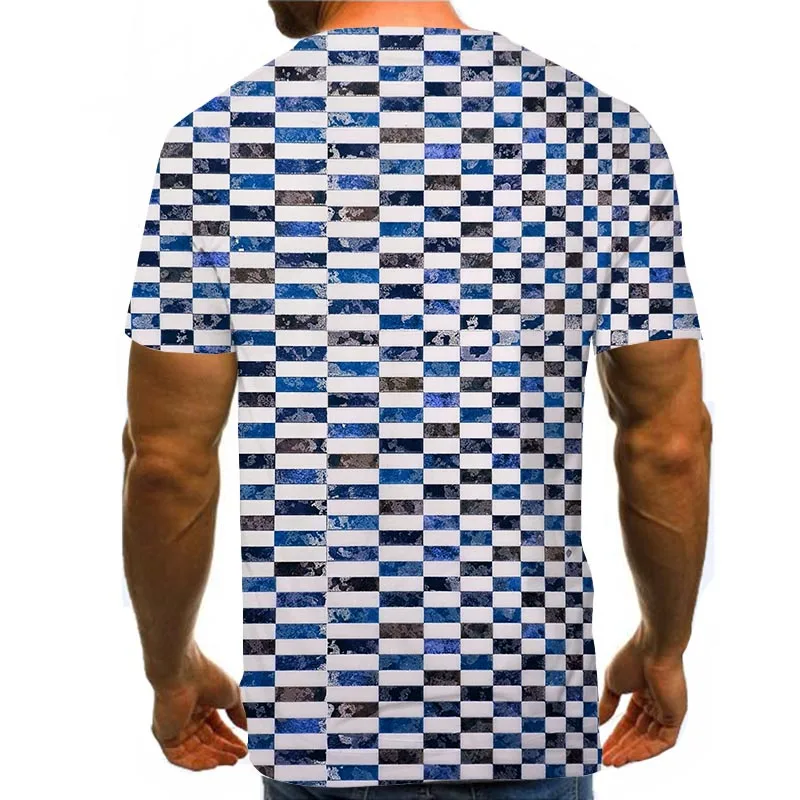 

Men Graphic T Shirts Round Neck 3D Print Short Sleeve Daily Tops Blue Square Tees