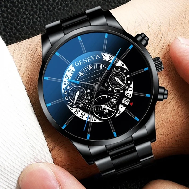 

2022 mode herren Uhr Quarz manner Klassische Schwarz Stahl Uhr Gurtel Luxus Kalender Business Herren Uhren Manner der Geschenk