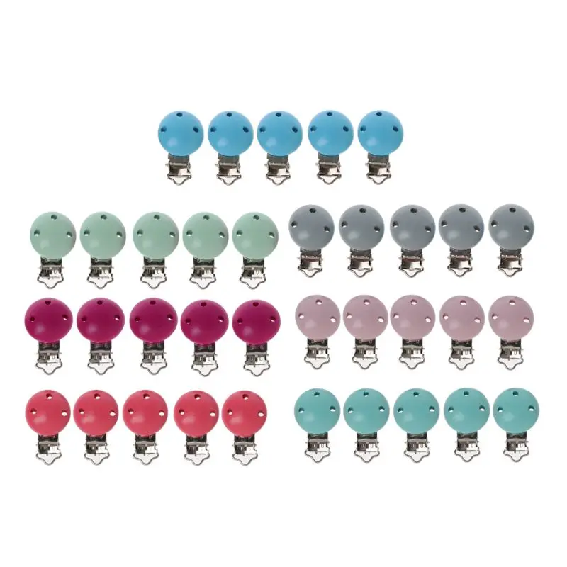 

5pcs Metal Wooden Baby Pacifier Clips Solid Color Holders Infant Soother Clasps baby boy accessories