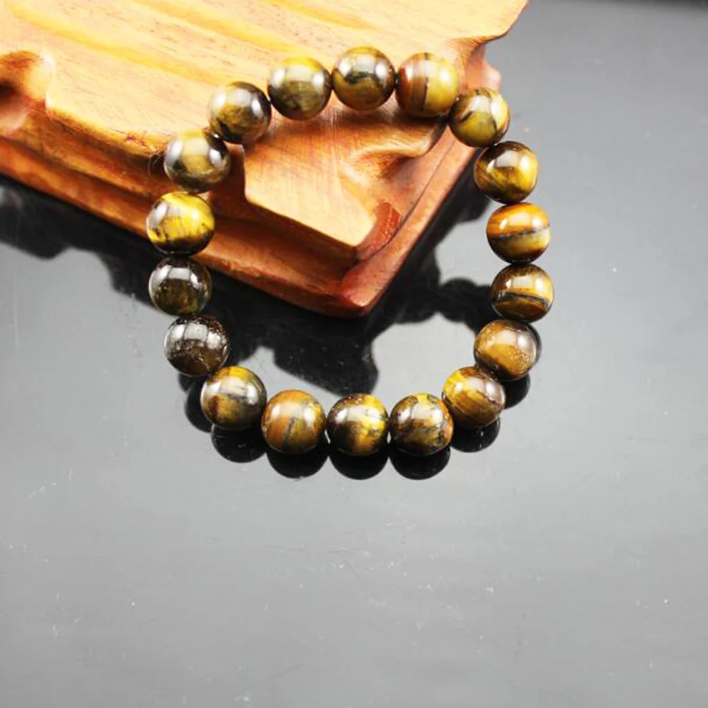 10mm Tiger Eye Хороший браслет из бисера чакра для мужчин 10 мм натуральный камень Лава Рок тигровый глаз черный оникс бусины из лечебных камней стрейч Шарм Йога женские ювелирные изделия - Окраска металла: 10mm Tiger Eye