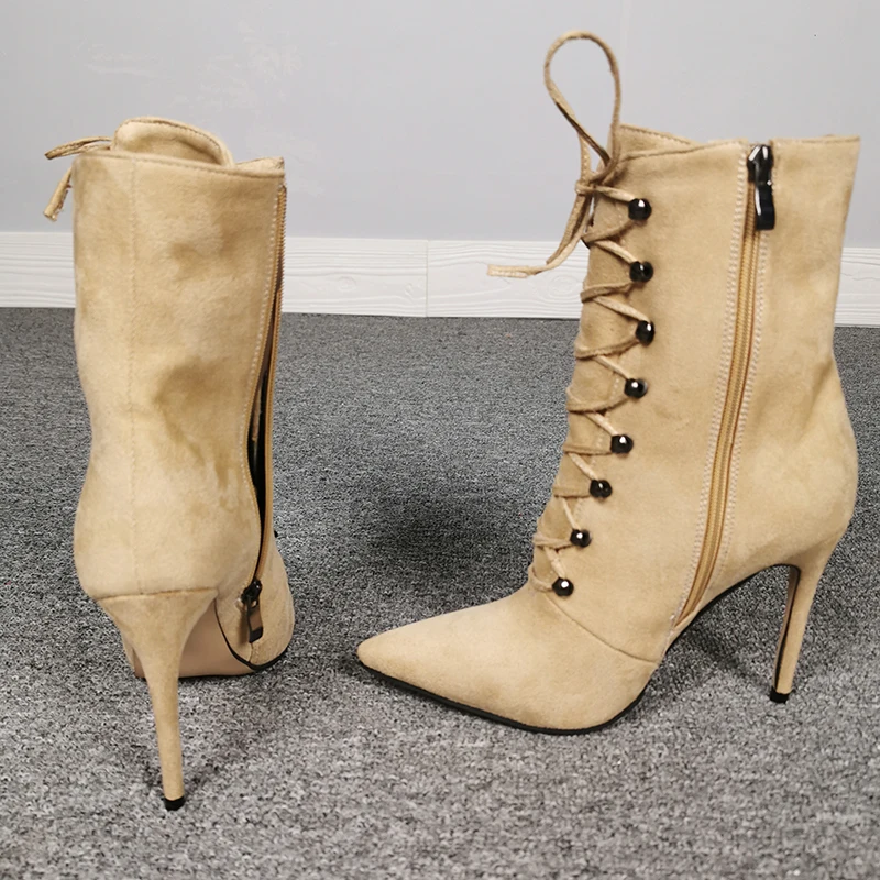 Оригинальные Модные пикантные ботильоны цвета хаки с перекрестной шнуровкой