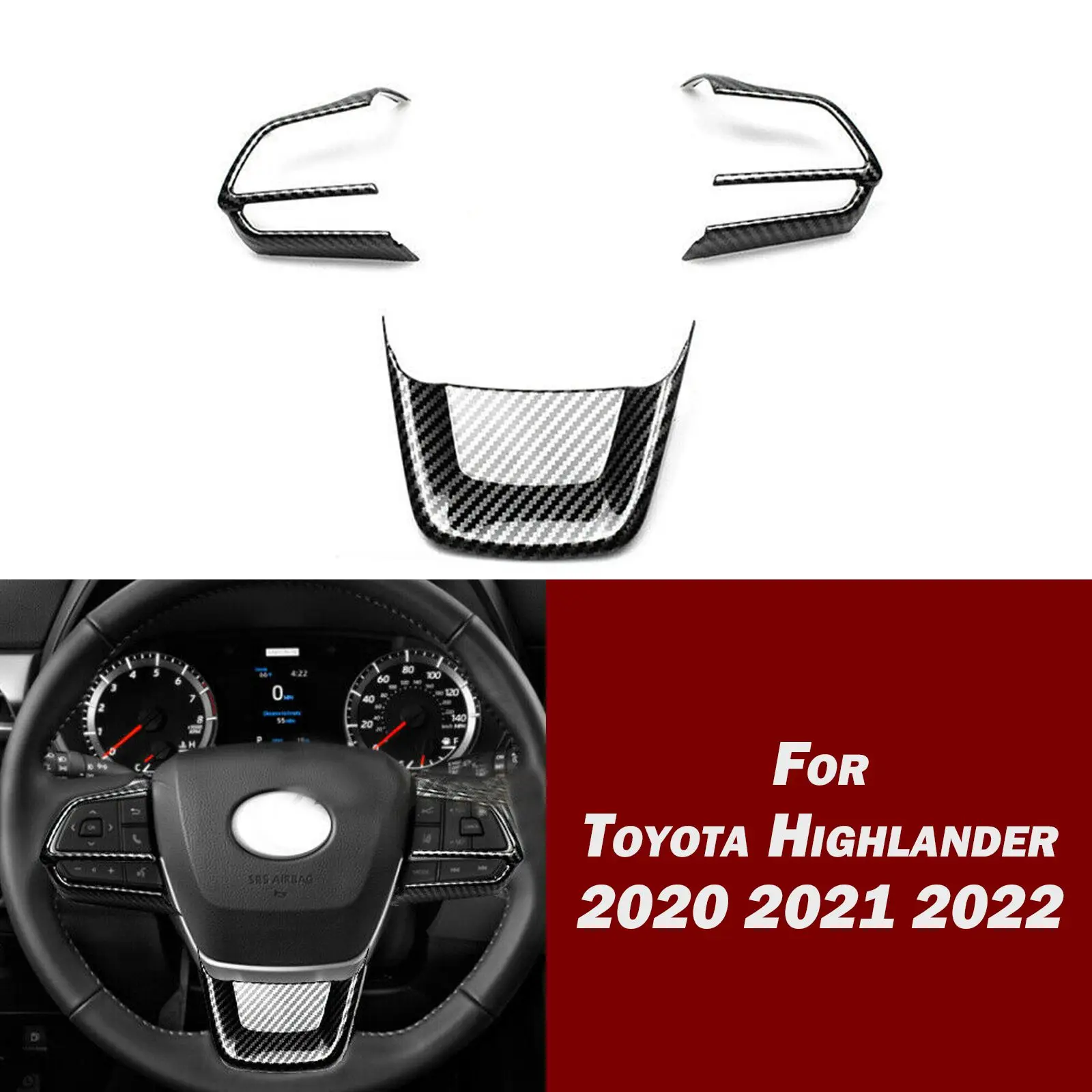 

Чехол для руля из углеродного волокна для Toyota Highlander 2020 2021 2022