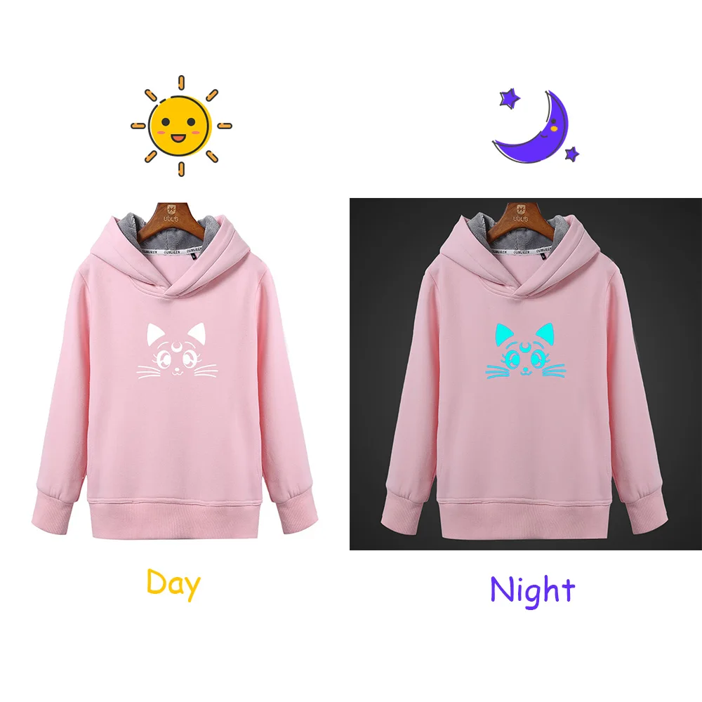 

Fluorescent Anime Sailor Moon Luminous Hoodies Girls Hooded Sweatshirt Winter Fleece Warm Women's Tops Unisex Plus Size Coat