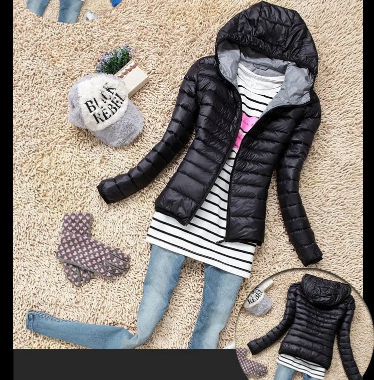 Новая модная зимняя женская короткая куртка с длинным рукавом капюшоном