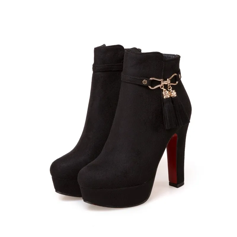 

Big Size 10 boots women shoes ankle boots for women ladies boots shoes woman winter Solid color bow with round head