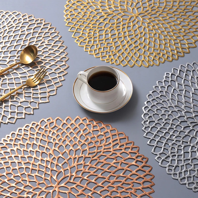 

2021 New Hot Placemat PVC Hollow Insulation Coaster Pads Round For Dining Table Bowl Mats Non Slip Insulation Desktop Decoration