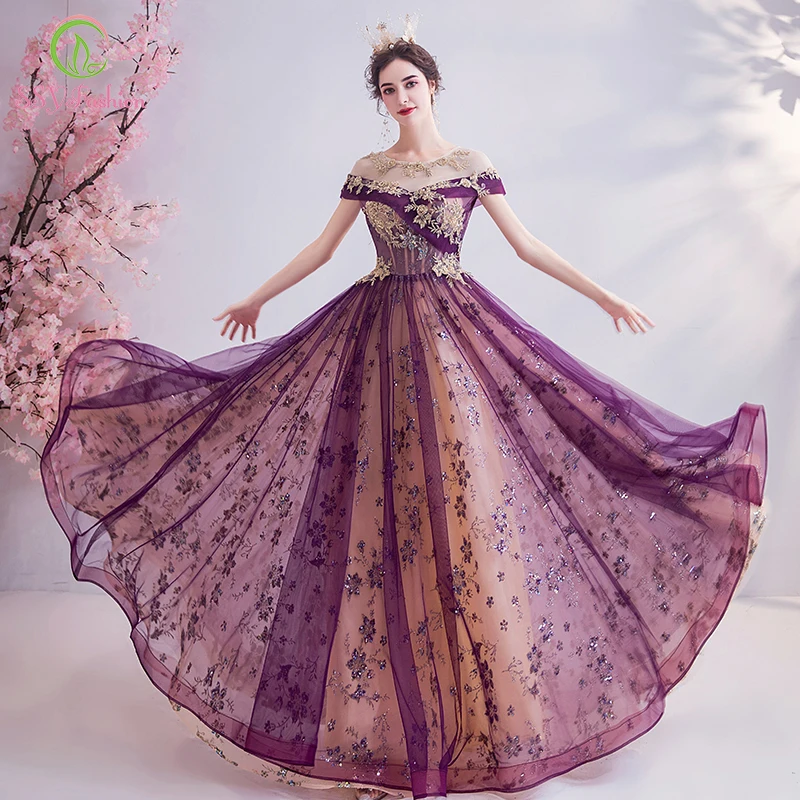 Женское банкетное платье SSYFashion элегантное фиолетовое вечернее платье-трапеция с