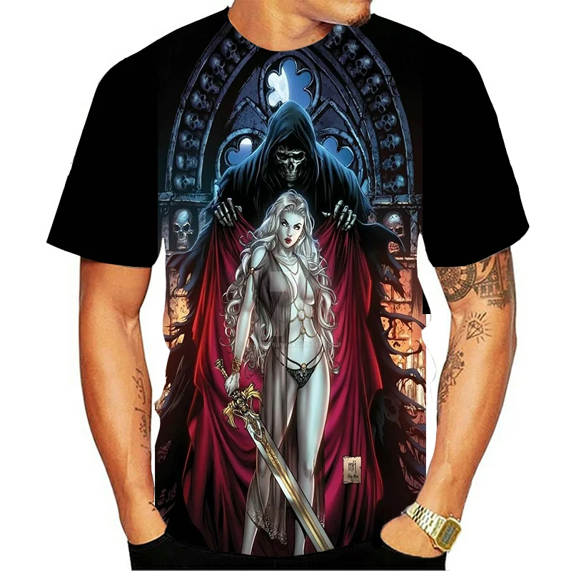 Ужас футболка с принтом череп для мужчин фитнес сжатия О образным вырезом