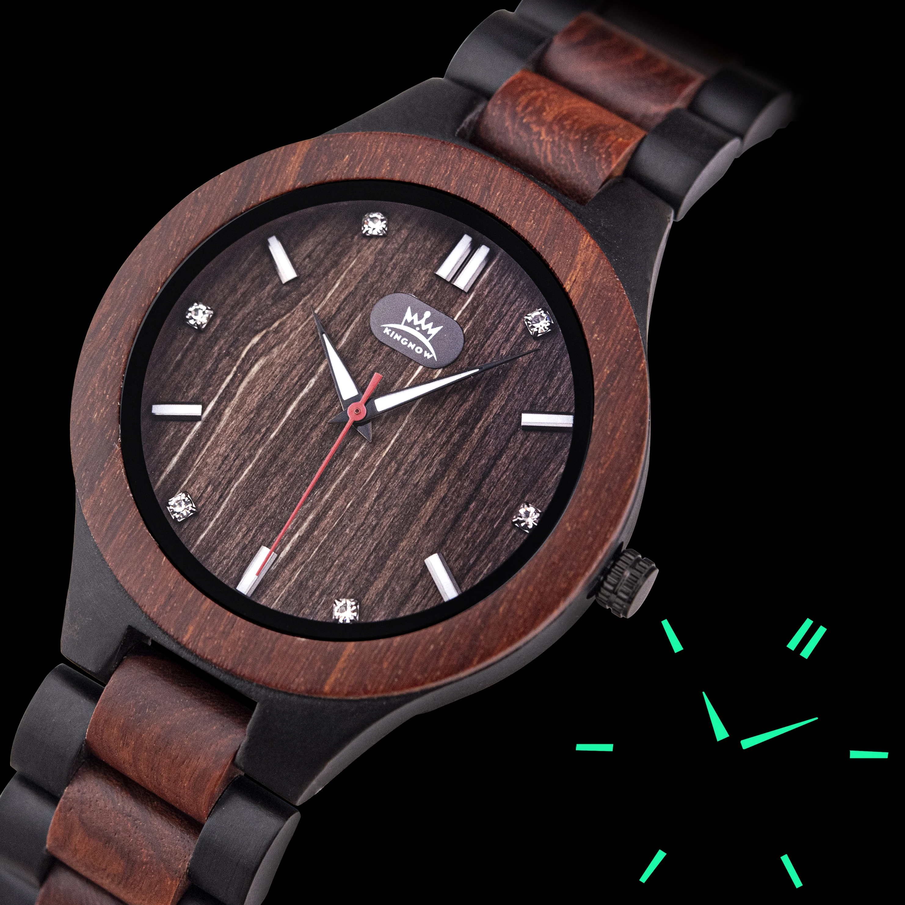 

Часы наручные KINGNOW Мужские кварцевые, брендовые Роскошные модные с хронографом, с деревянным ремешком