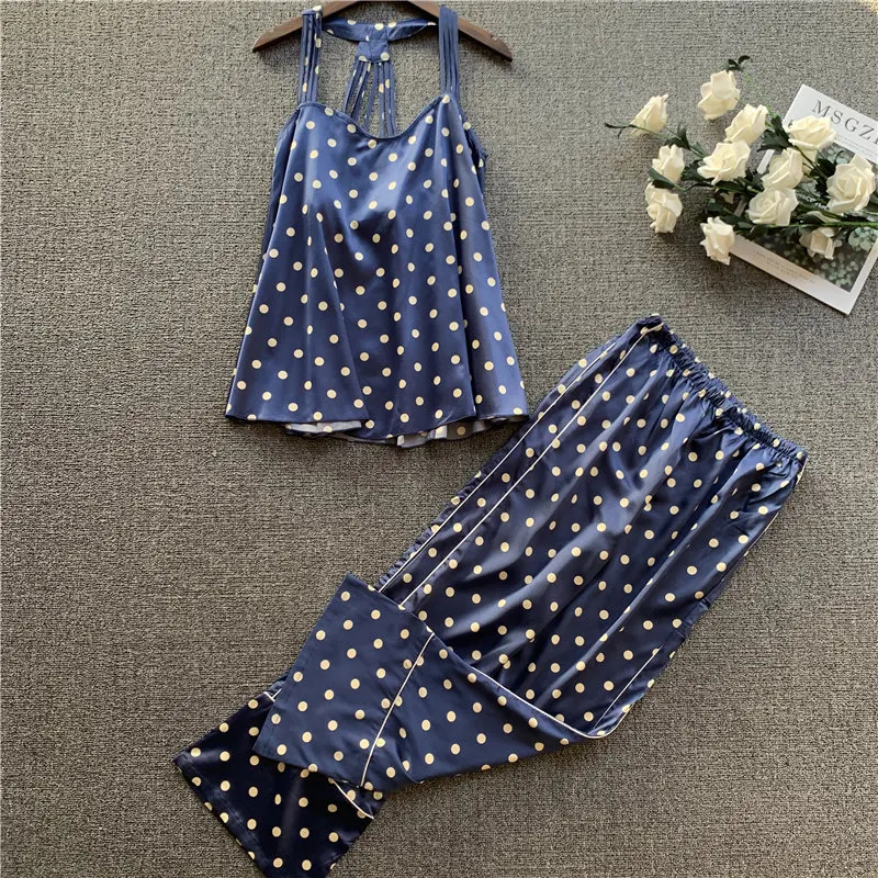 Женский шелковистый костюм Pajams новый женский пижамный комплект из 2 предметов