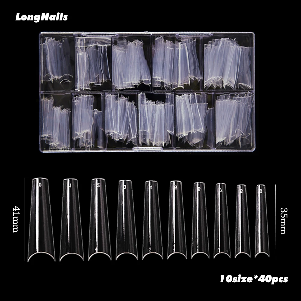 

0-9#*40pcs French C Coffin False Nail Tips Clear Nature Curved Ballerina ABS False Fingertips XL Nail Builder Extend Tips TD5984