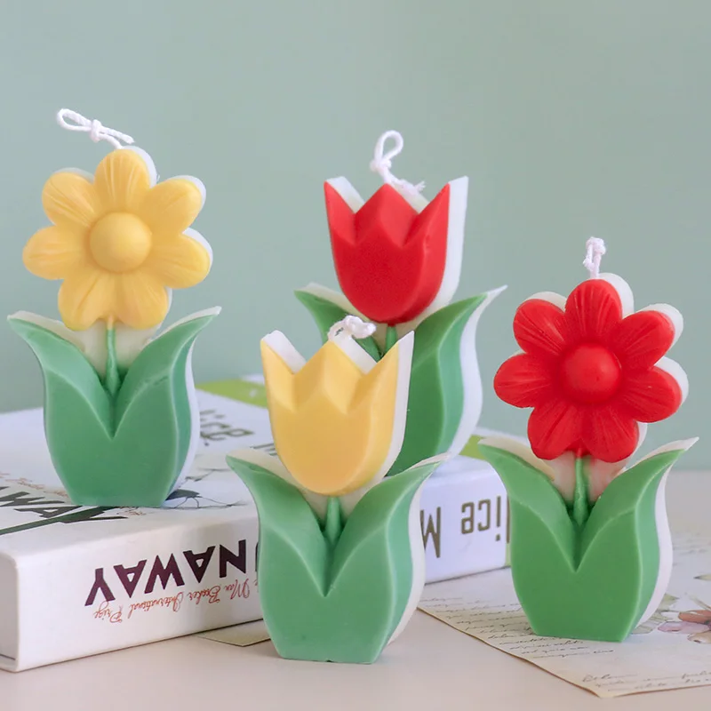 

Geometric Simulation Plant Tulip Sunflower Silicone Mould DIY Scented Candle Mold Making Soap Epoxy Supplies Home Decoration
