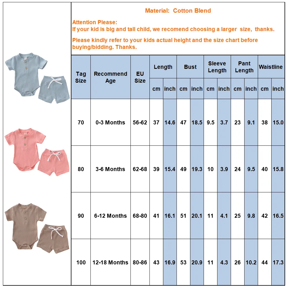 Summer Baby Clothes For Newborns Short Sleeve Solid color Bodysuits+Short Pants Fashion 2020 Toddler Clothing Boys Girls D40 | Детская