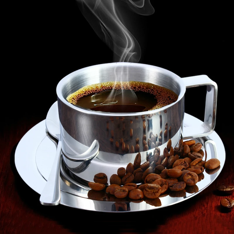 Кофейная чашка из нержавеющей стали эспрессо капучино латте с ложкой и