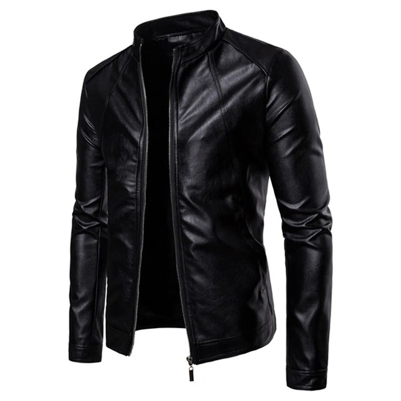 

Осенняя Новая модная мужская кожаная куртка Slim Fit пальто для мужчин стенд воротник из искусственной кожи пальто кожаные куртки