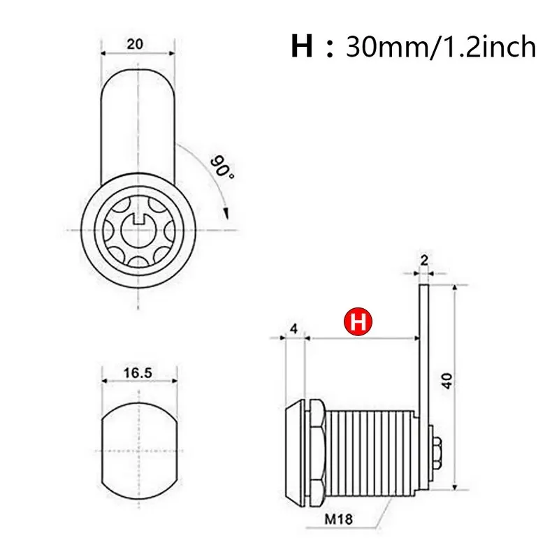 M18-30mm 1 Набор из 16/20/25/30 мм замки для почтовых ящиков шкаф с выдвижными ящиками Блокировка клавиш высокое качество трубчатый кулачковые Цилиндрические замки для Сейф файлов - Цвет: M18-30mm