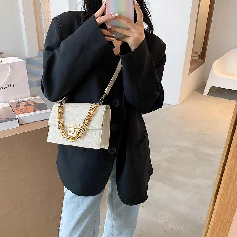 

Thick Chain Small PU Leather Flap Bags for Women 2021 Branded Trend Women's Trending Designer Crossbody Shoulder Handbags
