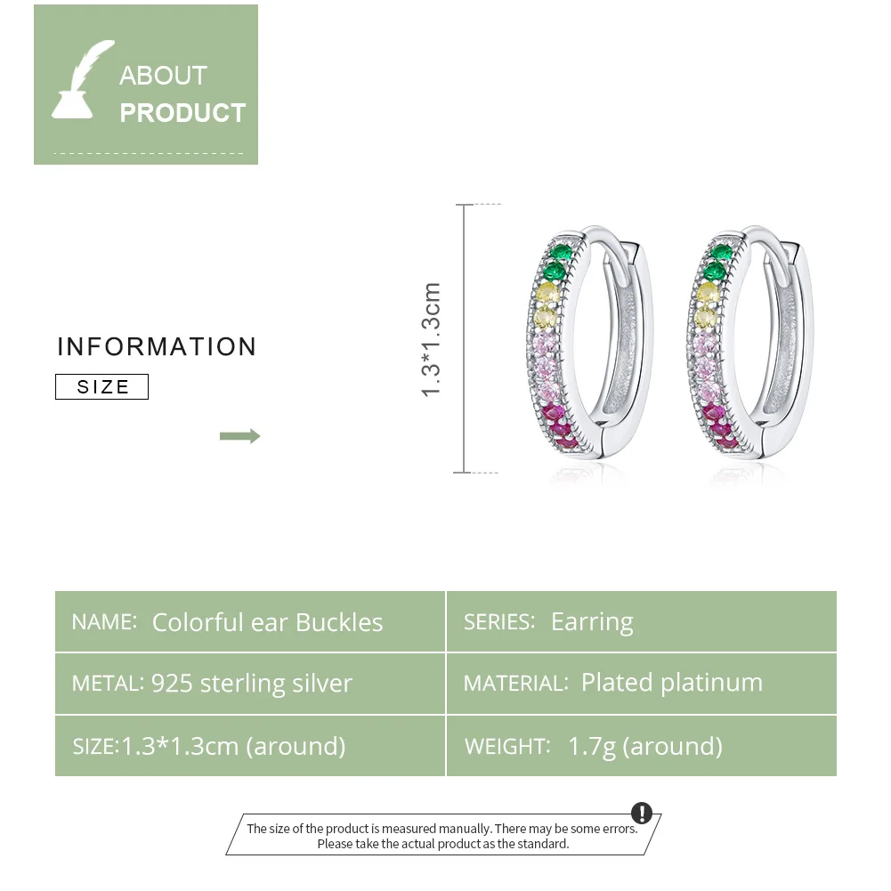 

VOROCO New Earrings 925 Sterling Silver Colorful ear Buckles for Women Black CZ Circle Fine Stud Earrings Jewelry Brincos BNE459