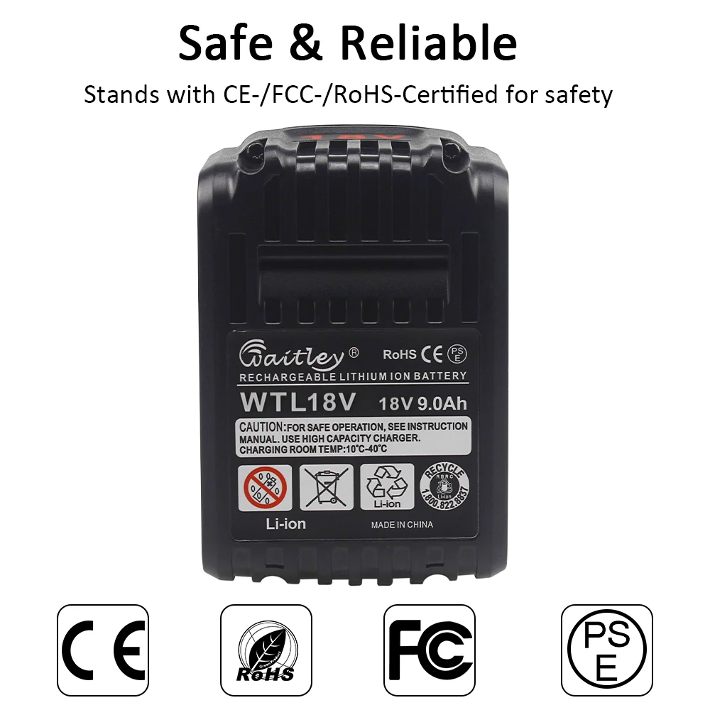 Waitley 18V 9.0Ah MAX XR Lithium Ion Battery Replacement for Dewalt Power Tool 9000mAh DCB184 DCB181 DCB201 DCB200 20V 18 v 9A - купить по