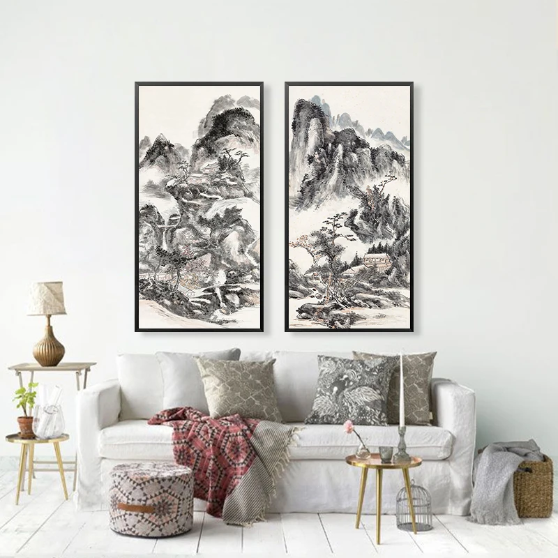 Китайский черно-белый пейзаж с видом на горы живопись по номерам художественные