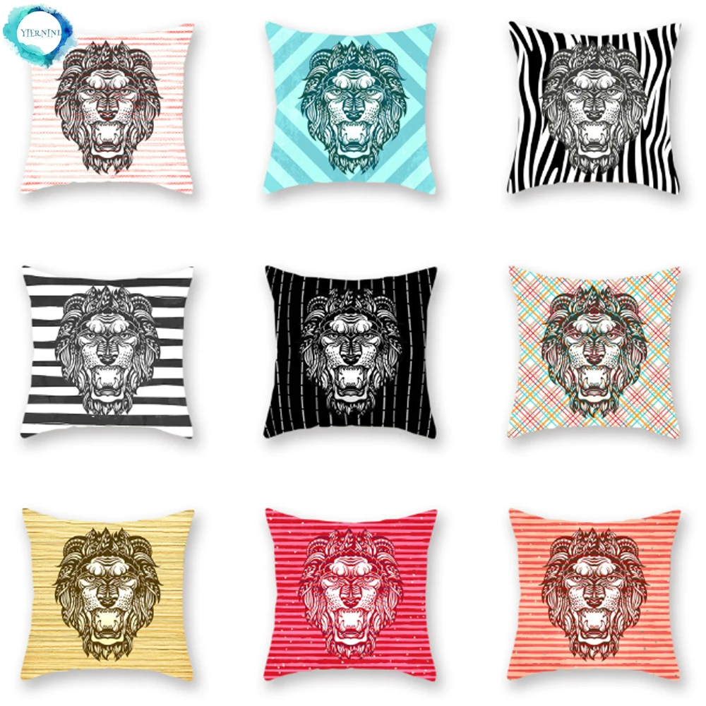 Животное голова льва полиэстер Бросок Наволочка полосатый геометрический фон