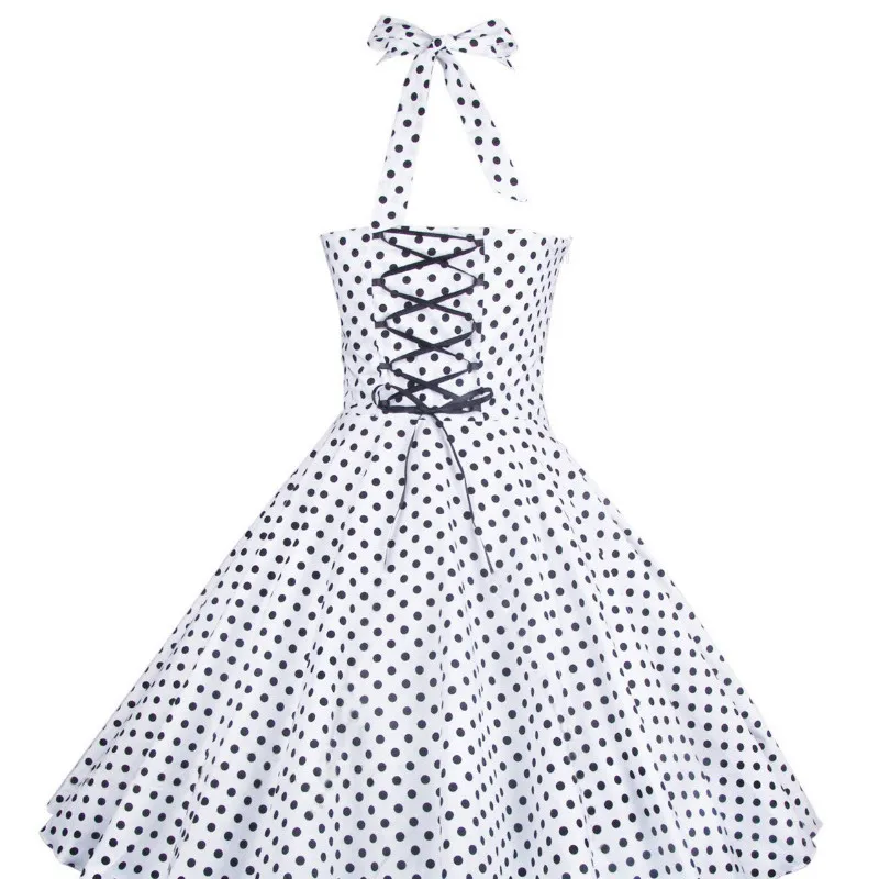 

2020 New Summer Sexy Retro Fashion V-neck Wave Point Sling Open Back Lace Up Slim Waist Slim Waist Palace A-line Big Swing Dress
