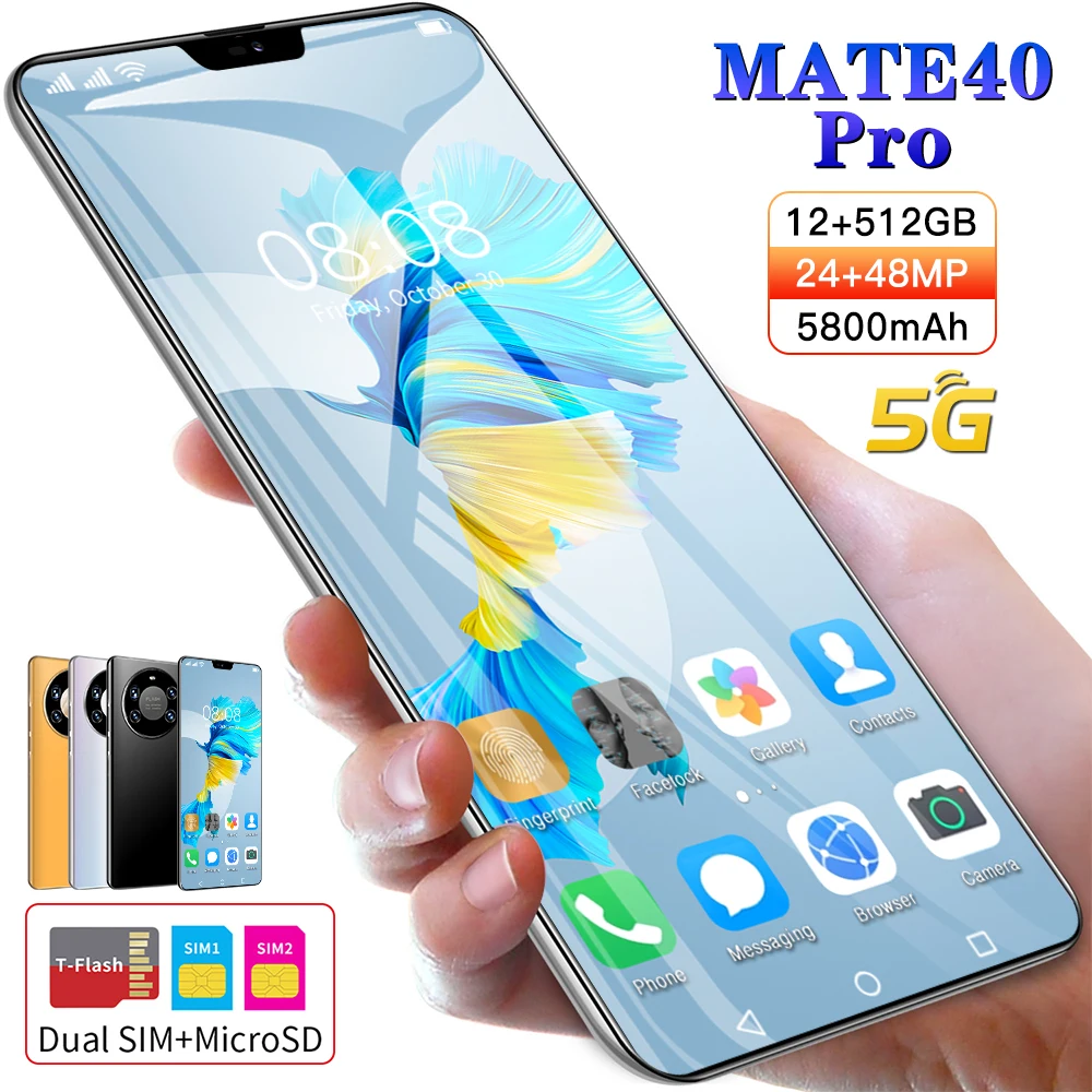 

Mate40 Pro Mobile Phone Android10 Deca Core Global Version Galax 6.7HD Screen Snapdragon865 Newest Dual SIM 5800mAh Smartphone
