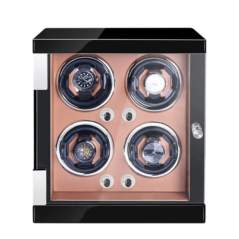 

4 Watches Inside Brown Carbon Fiber Quiet Shaker Motor Watch Winder Box wooden Watch Winder for automatic watches