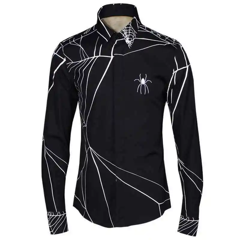 Мужская хлопковая рубашка с длинными рукавами Готическая приталенная