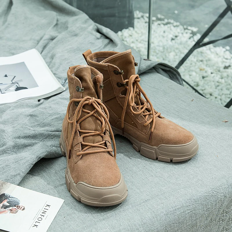 

High-Top Women Outdoor Hiking Shoes Canvas Martin Boots Breathable Sports Footwear Tactical Travel Trekking Sneaker