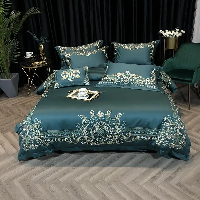 

Высококачественный шикарный Домашний Комплект постельного белья из египетского хлопка с роскошной вышивкой 1000TC Королевский размер пододе...