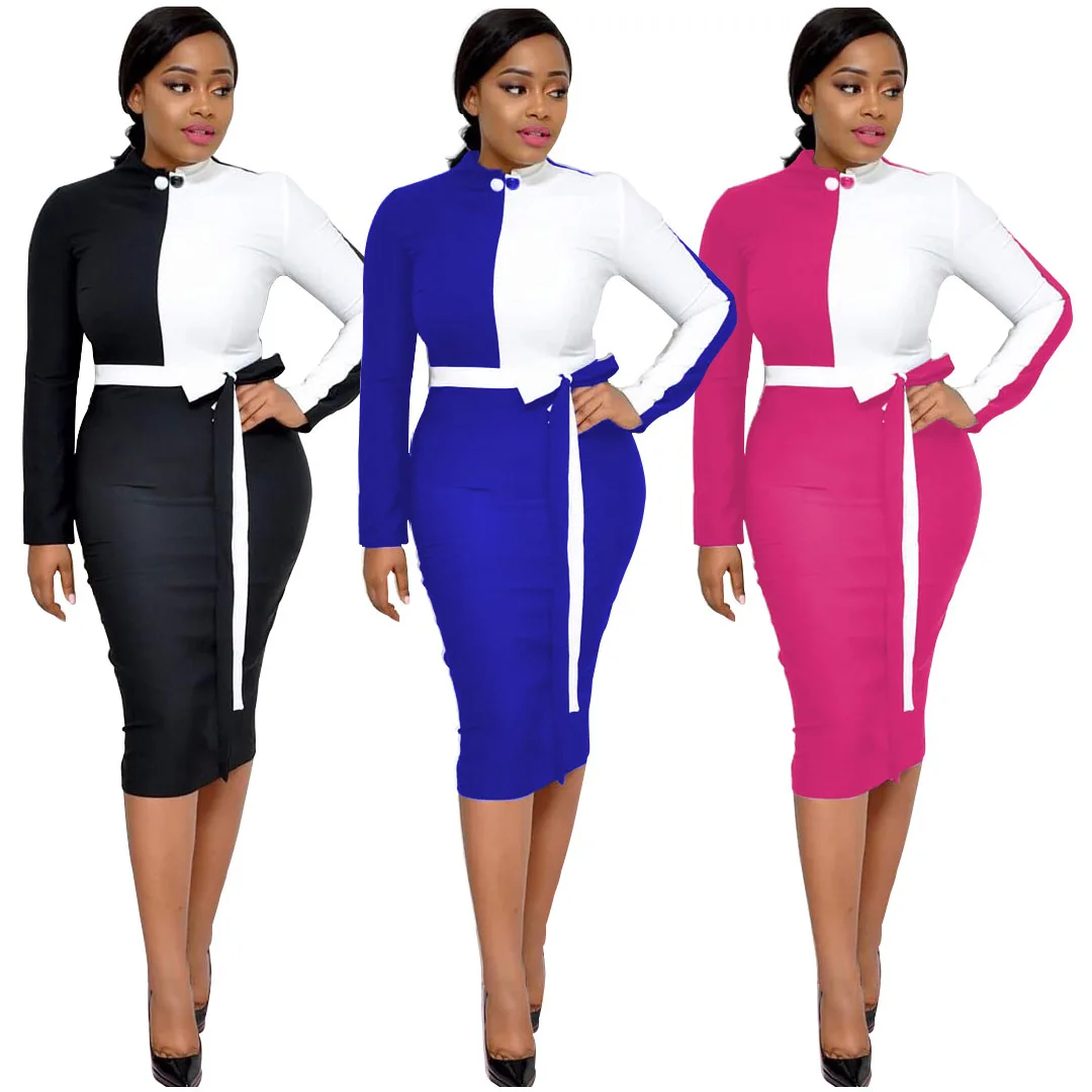 Двухцветное платье женское элегантное офисное карандаш OL Деловые женские платья