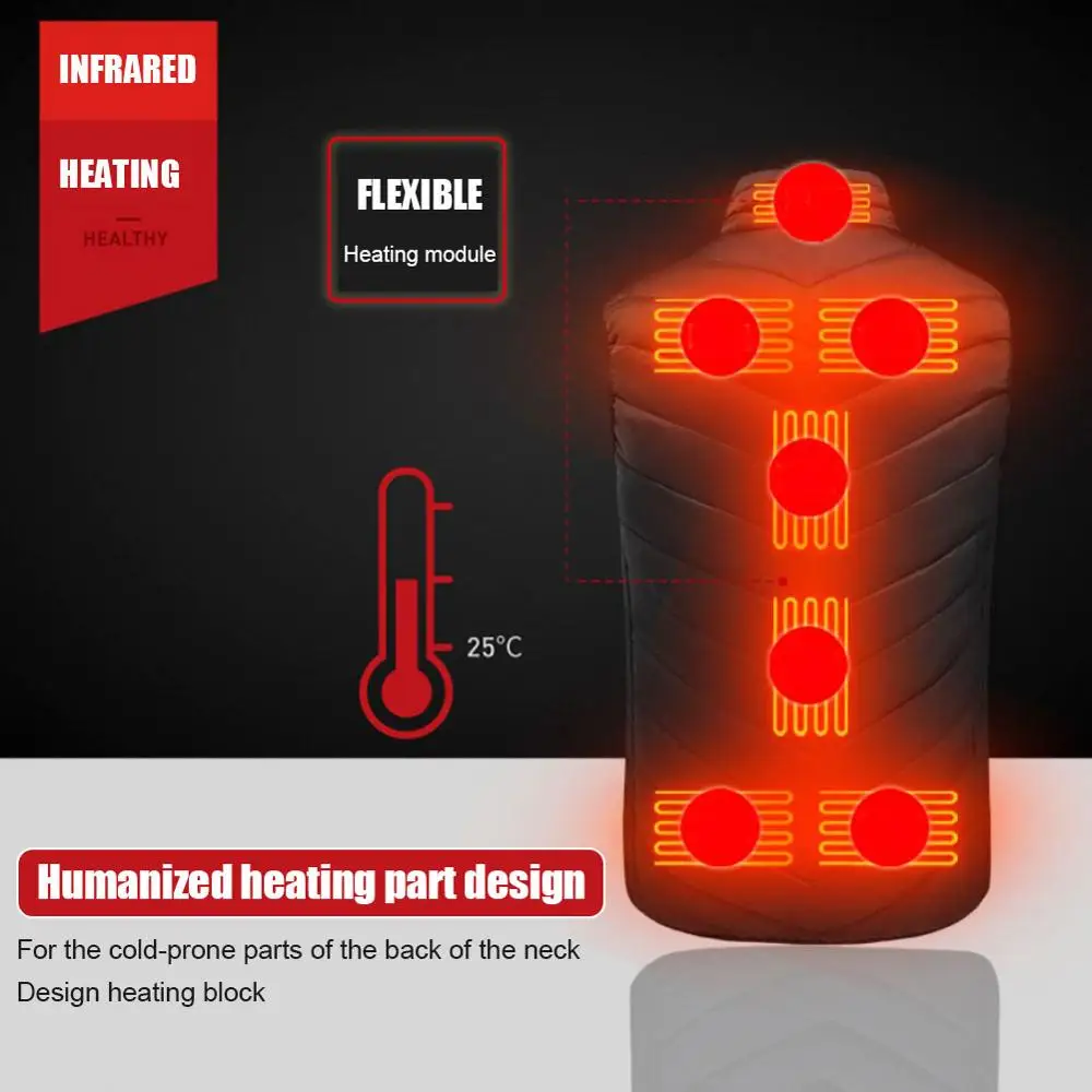

Hot New 9 Places Heated Vest Men Women Usb Heated Jacket Heating Vest Thermal Clothing Hunting Vest Winter Heating Jacket Black