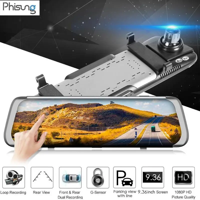 Phisung H800 Full HD 1080P Автомобильный видеорегистратор Камера 9 36 дюймов зеркало заднего