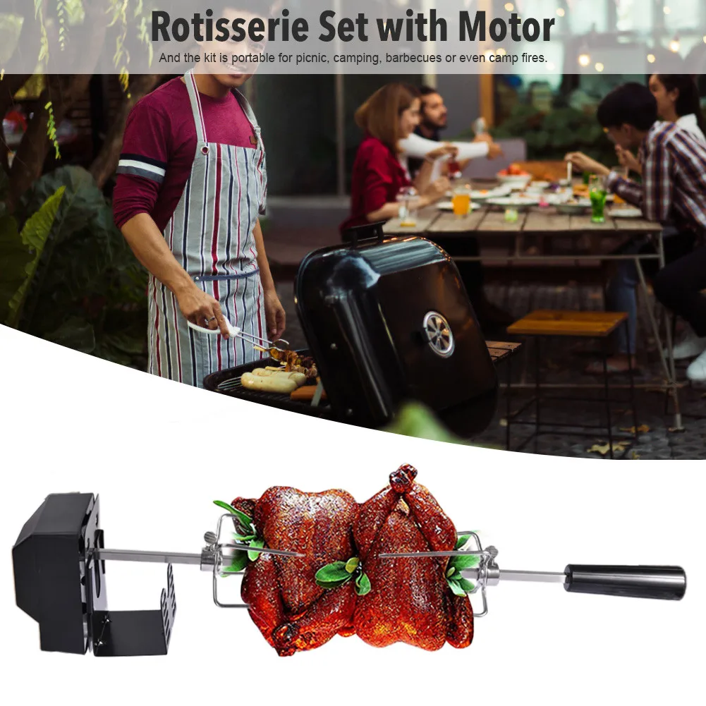 Rotisserie Set With Motor Stainless Steel Automatic BBQ Kit Grill For Grilling Hot Dog Chicken Steak Camping Tool |