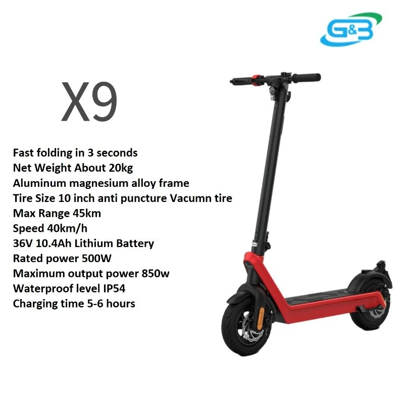 

X9 Electric Scooter for Adults 45KM Long Range Foldable 36V 10.4Ah Lithium Battery 850W E-Scooter Electric Skateboard